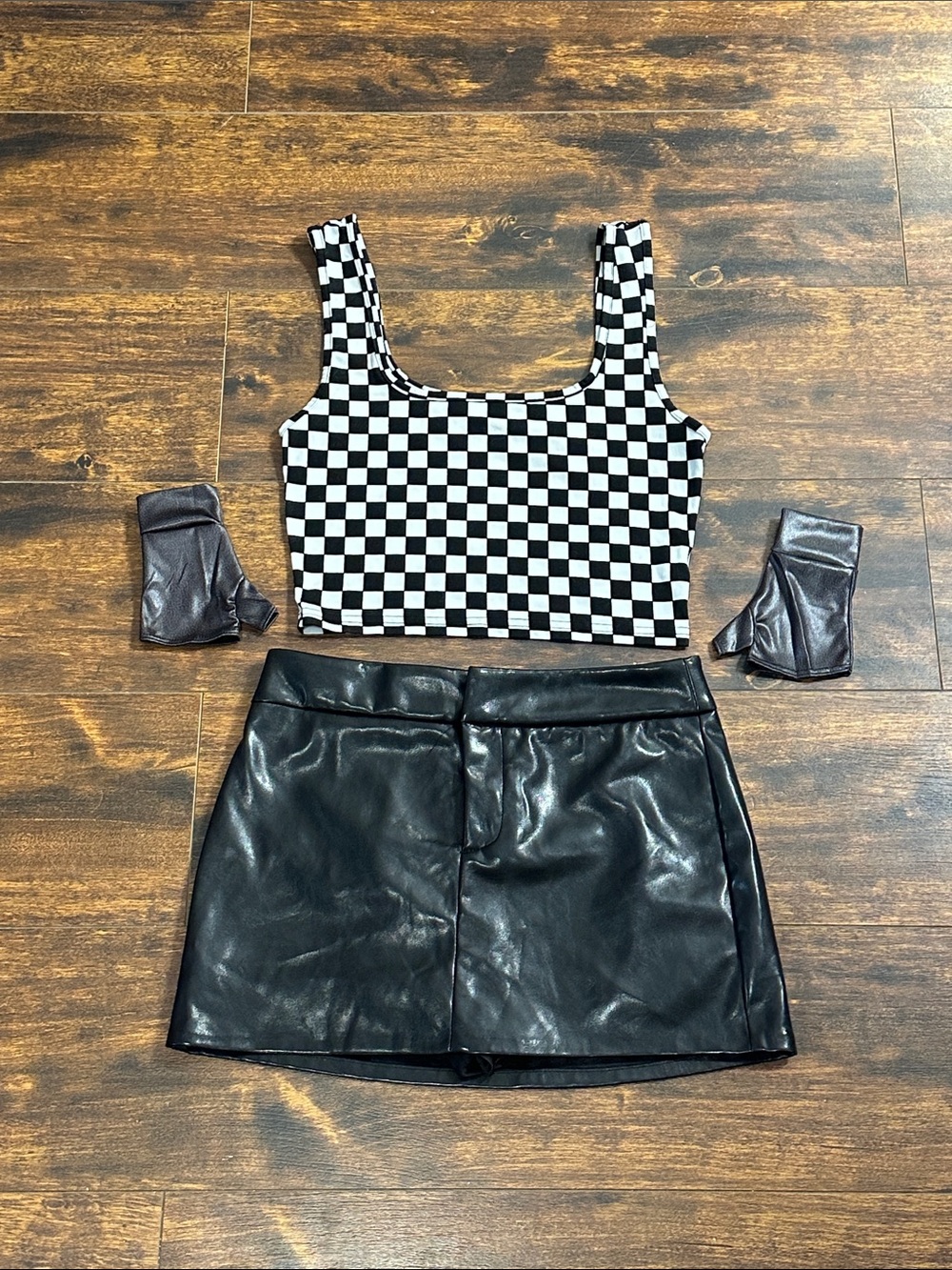 🏁🔥Race Day Flag Girl Halloween Costume 4-Piece Checkered Y2K Outfit